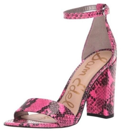 Sam Edelman Yaro Hot Pink Python Snake Block Heel Open Toe Sandals Sz 7 NWOB - Picture 2 of 12